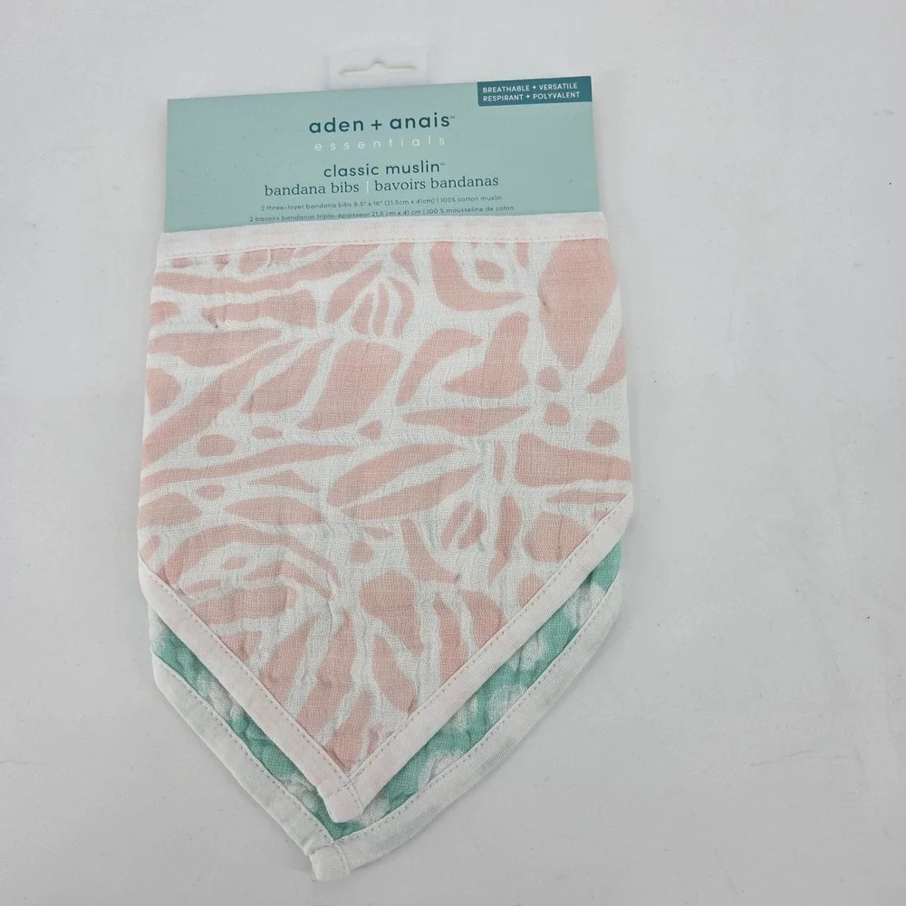 Aden + Anais Essentials Classic Muslin Bandana Bibs 2-Pack Tropicalia Pink Mint